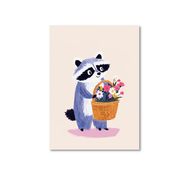Postikortti Raccoon with Flowers