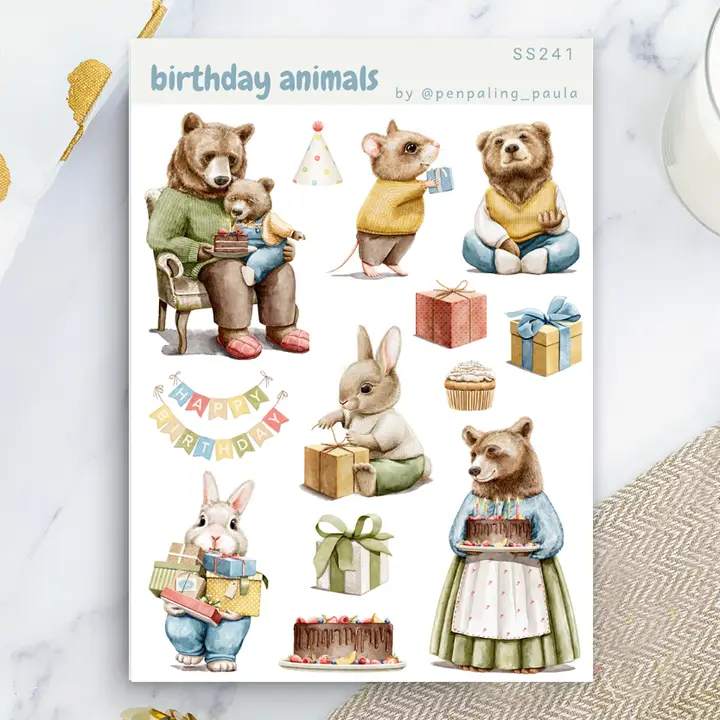 Tarra-arkki Birthday Animals A6