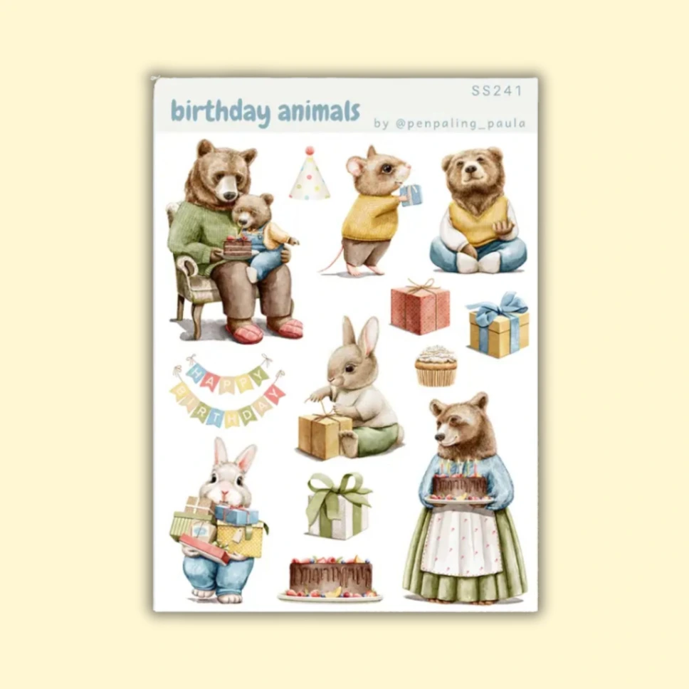 Tarra-arkki Birthday Animals A6